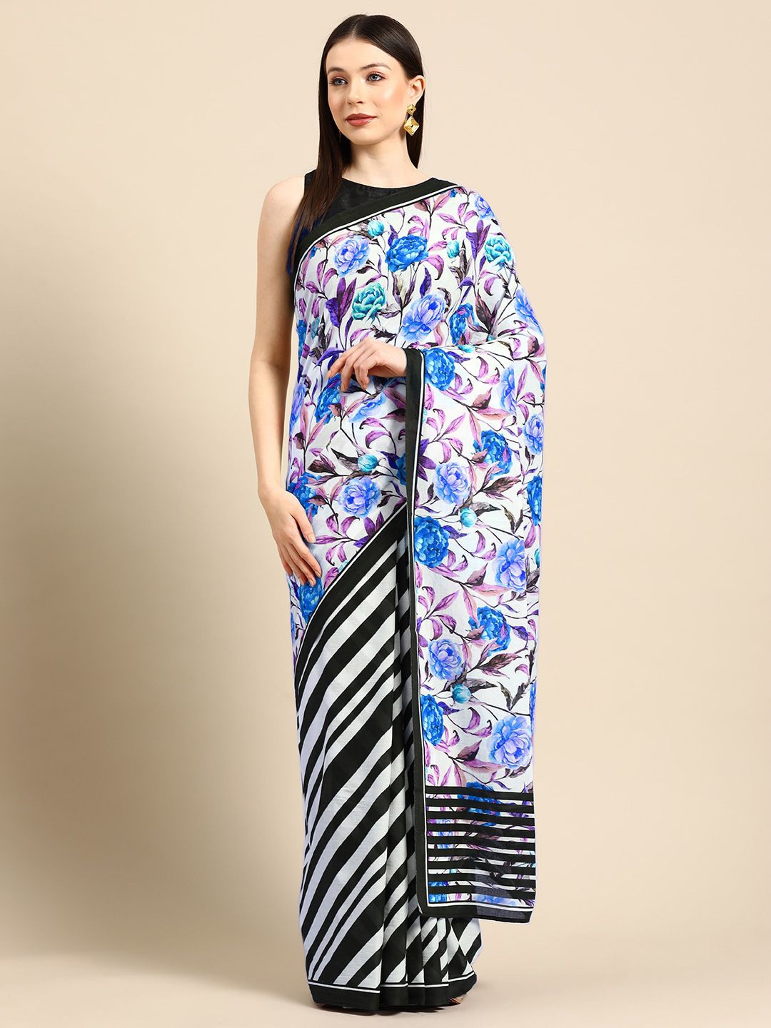 

BUTA BUTI Women Floral Printed Pure Cotton Saree, Blue