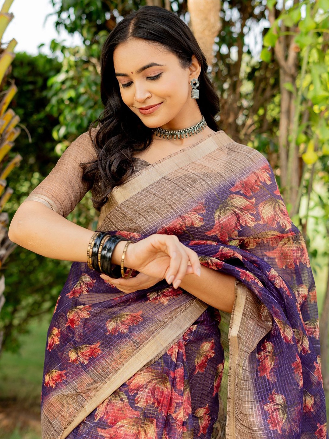 

KALINI Floral Saree, Purple