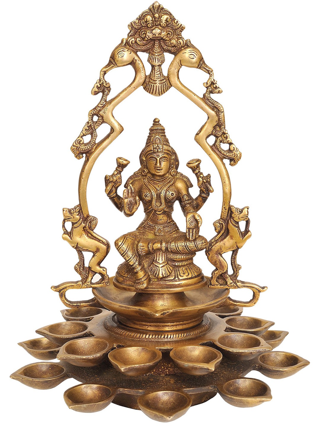 

Exotic India 12" Brass Goddess Lakshmi Diyas, Gold