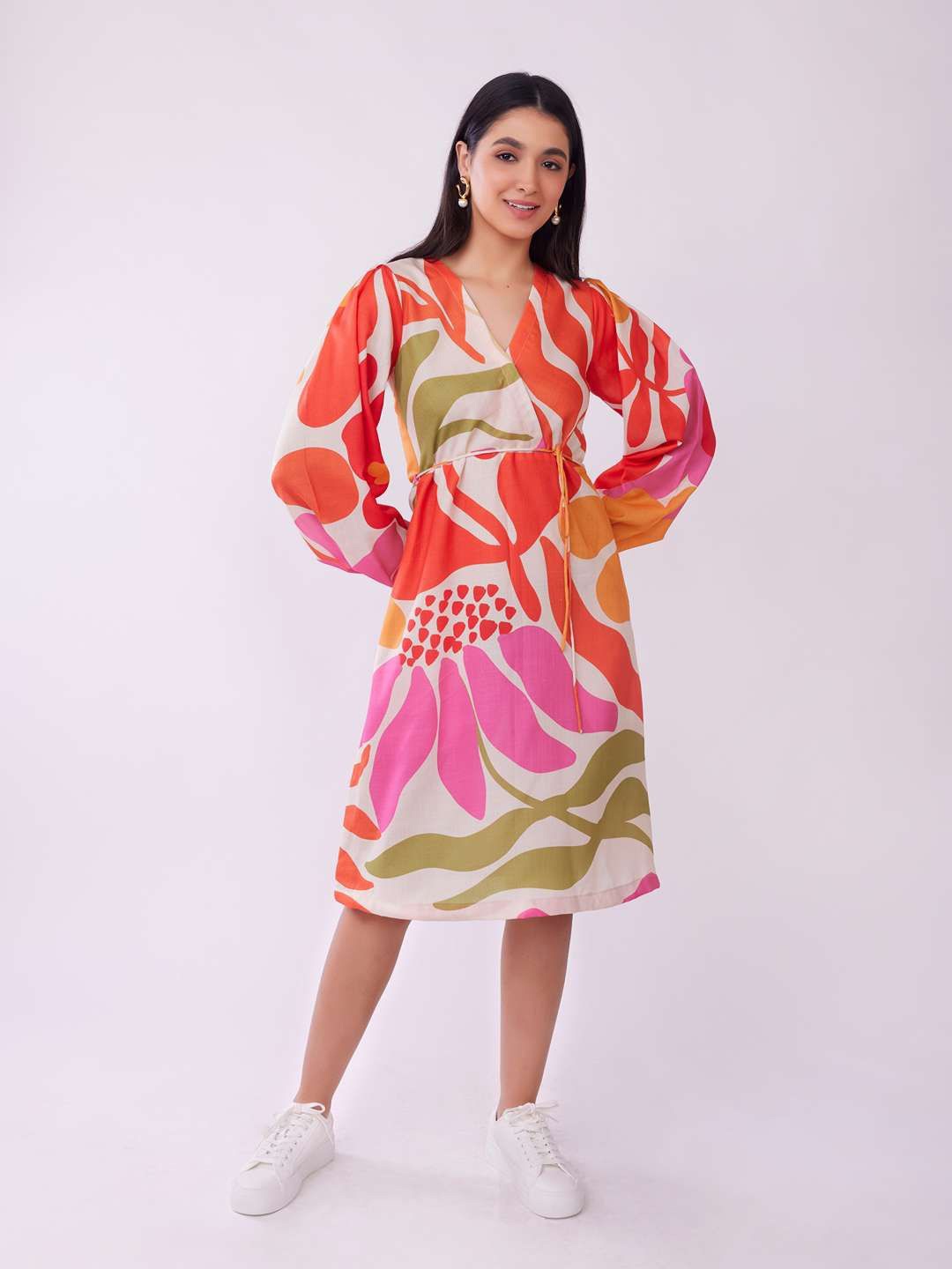 

POPPI Print A-Line Midi Dress, Pink