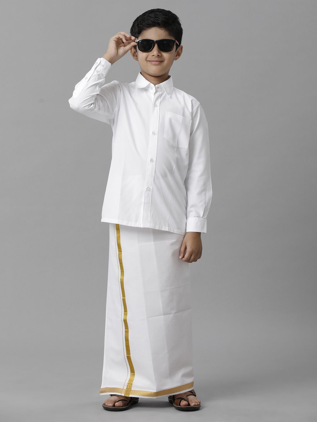 

Ramraj Boys Full sleeve Shirt With Dhoti, White