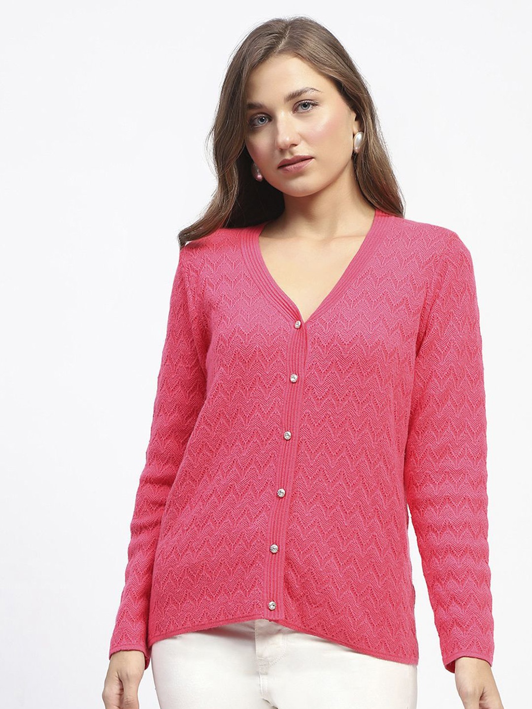 

Madame Women Cable Knit Cardigan, Coral