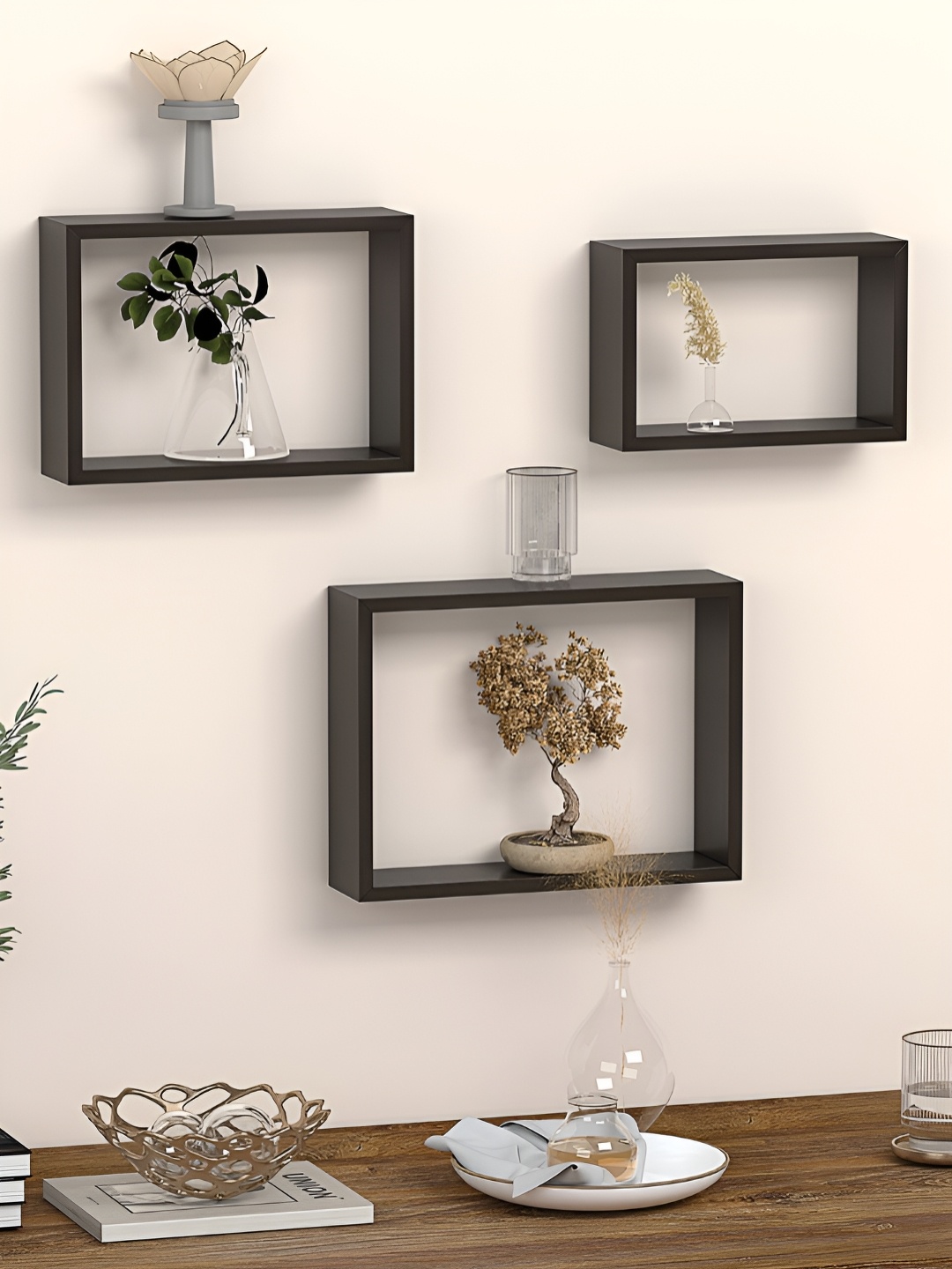 

RANDOM Brown 3 Pieces Wooden Basic Wall Shelfs