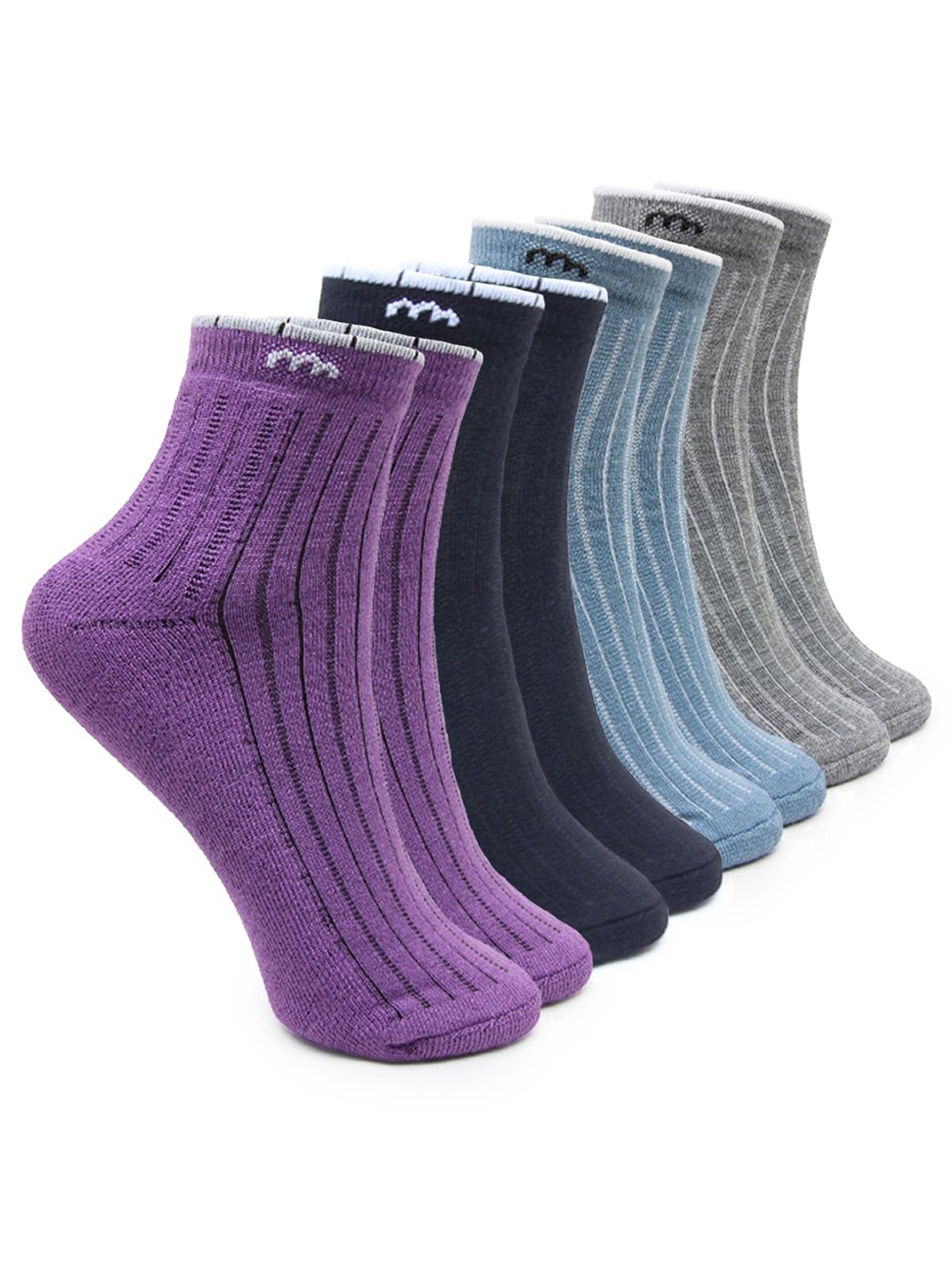 

BAESD Women Pack Of 4 Striped Cotton Ankle-Length Socks, Grey