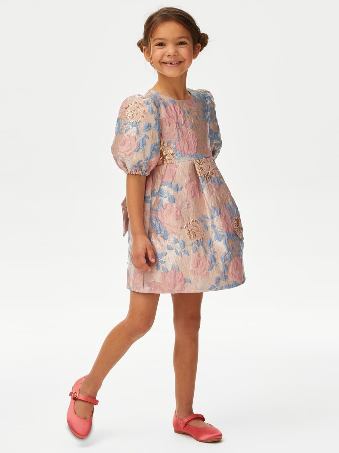 

Marks & Spencer Floral Print Puff Sleeve A-Line Dress, Pink