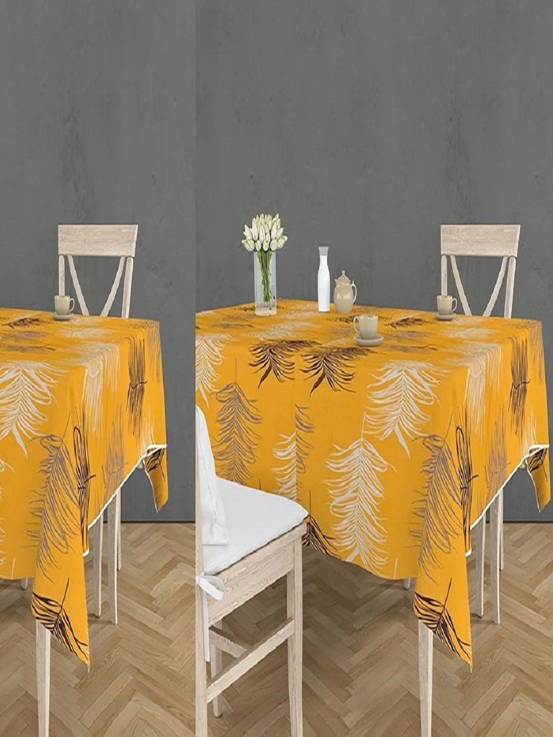 

RRC Yellow & Black 2 Pieces Floral Printed Anti Slip 4 Seater Table Cover
