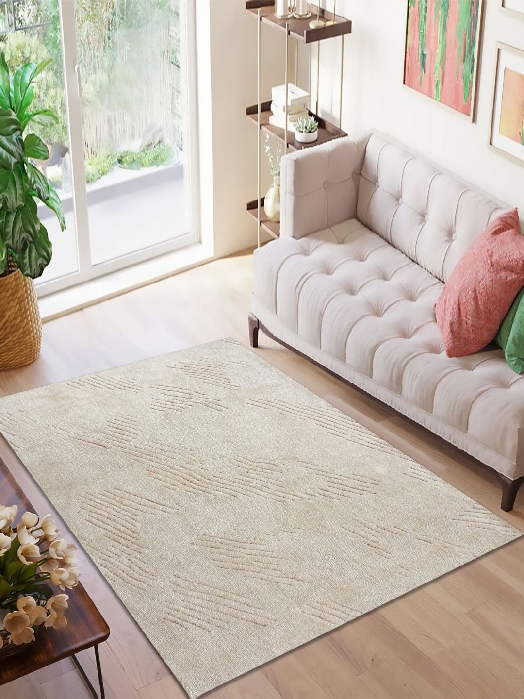 

MULTITEX Beige Abstract Anti-Skid Regular Rectangular Carpet