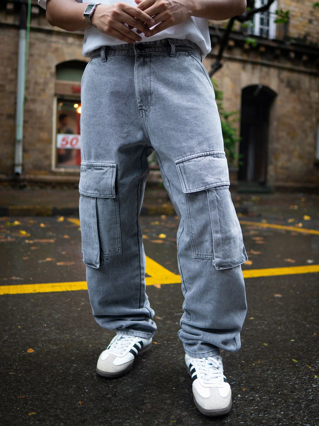 

Powerlook Men Loose Fit Cargos Trousers, Grey
