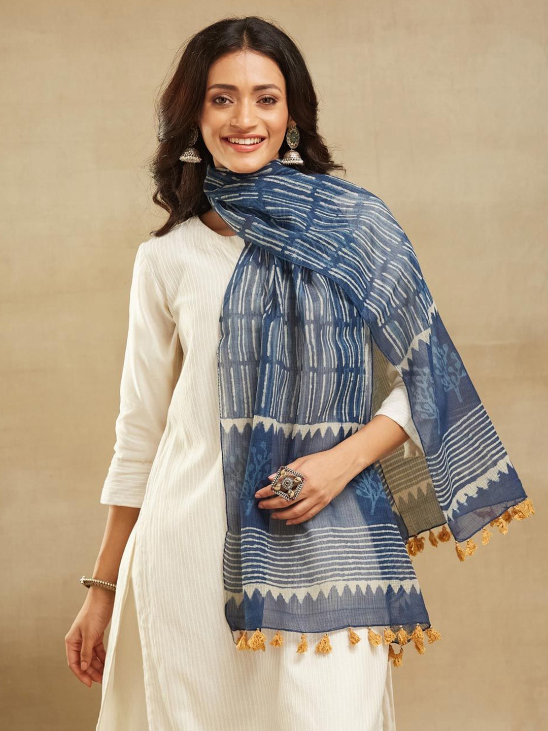 

Fabindia Women Printed Stole, Blue