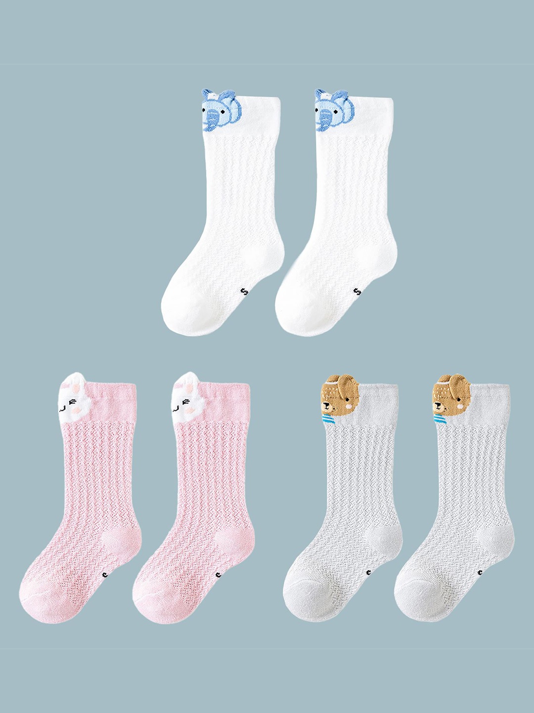 

SYGA Infants Pack Of 3 Patterned Cotton Knee-Length Socks, White