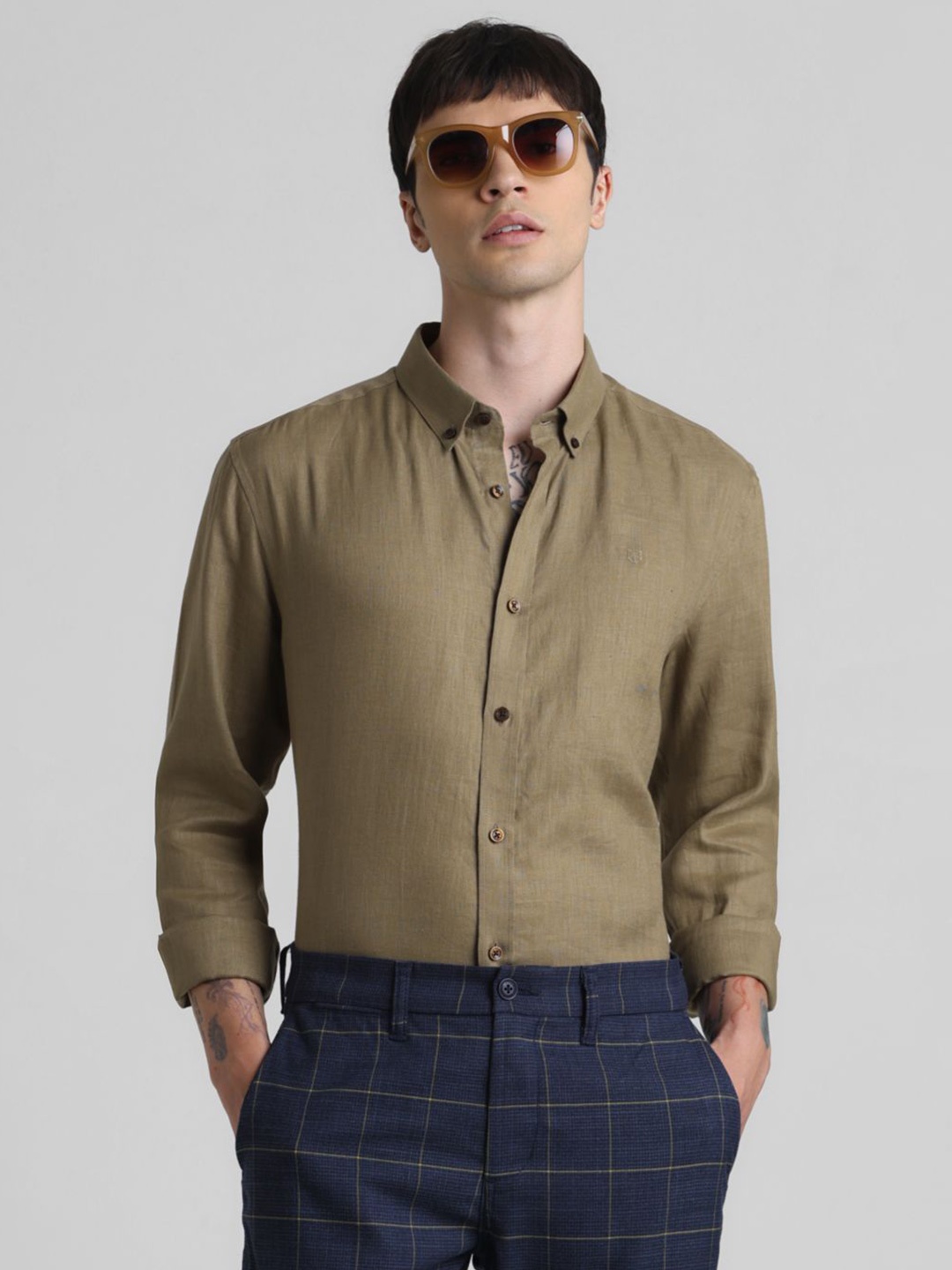 

Jack & Jones Men Slim Fit Opaque Casual Shirt, Brown