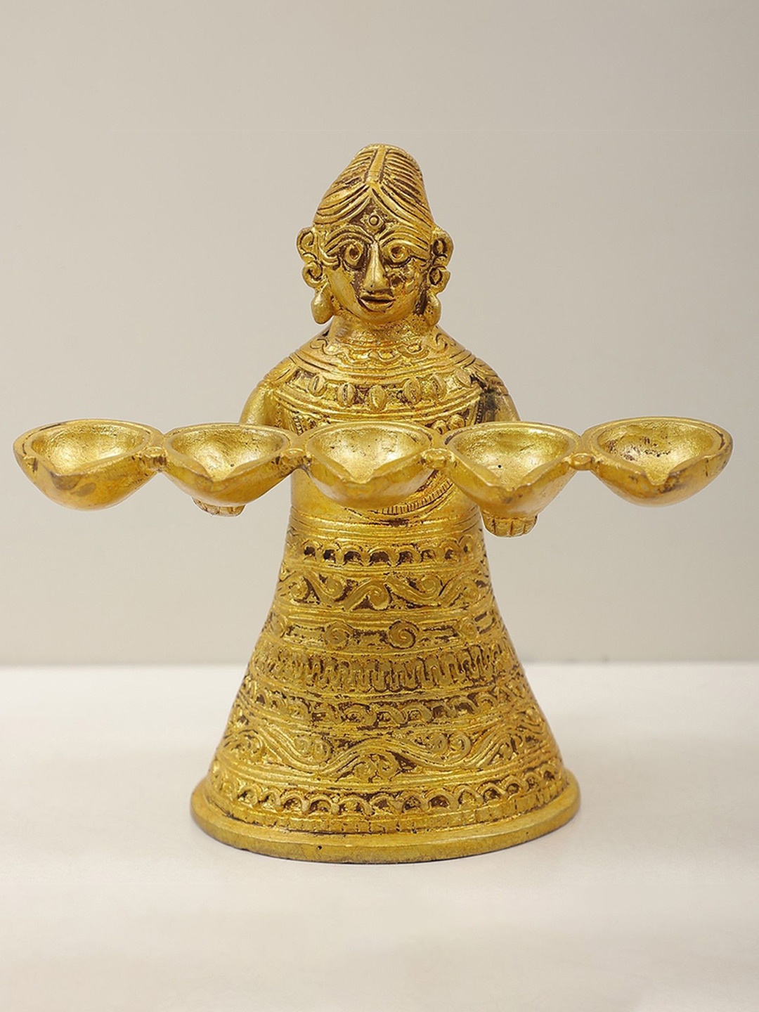 

Exotic India 5" Brass Small Tribal Lamp Lady, Yellow