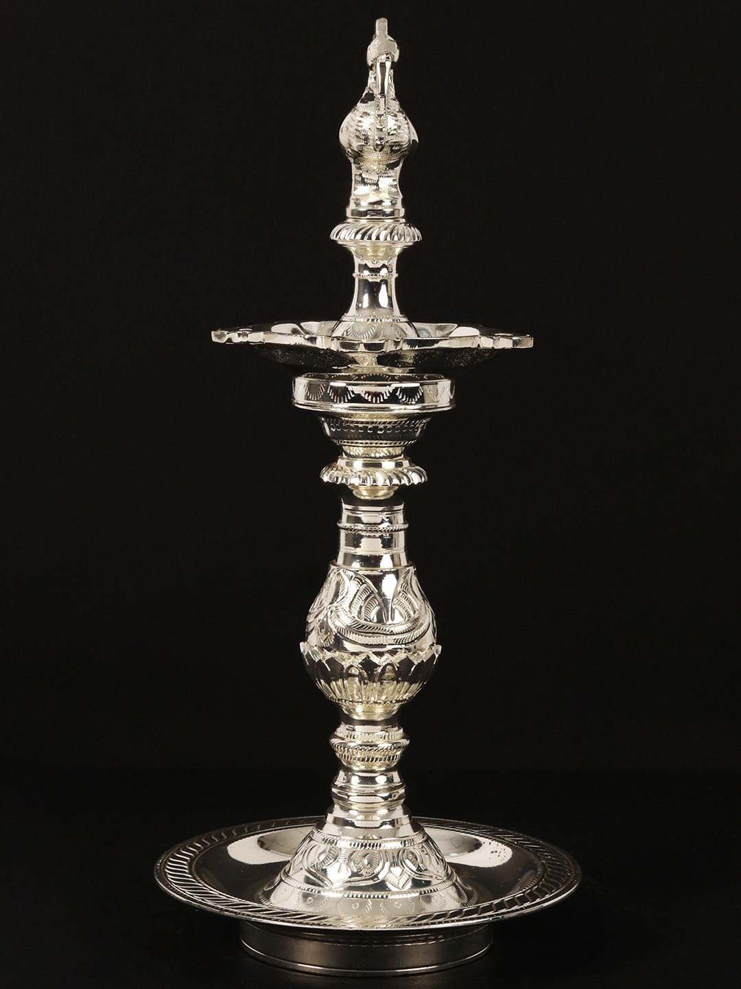 

Exotic India 13" Alluring Peacock Lamp (Annam Lamp) in Brass, Silver