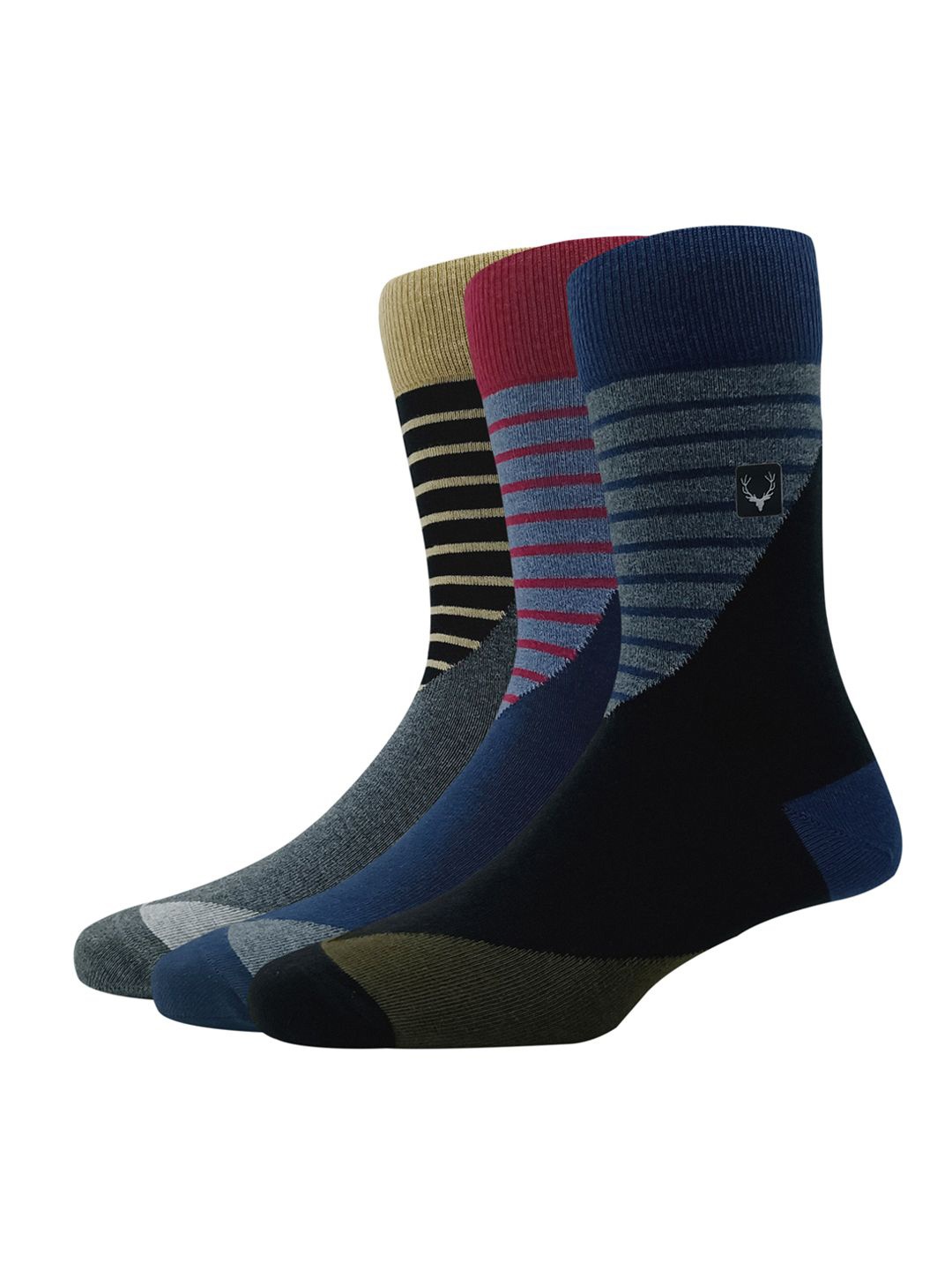 

Allen Solly Men Pack Of 3 Color Block Cotton Calf-Length Socks, Black