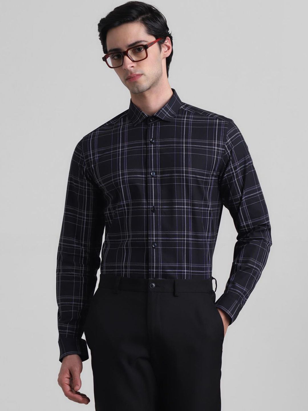 

Jack & Jones Men Slim Fit Opaque Checked Casual Shirt, Black