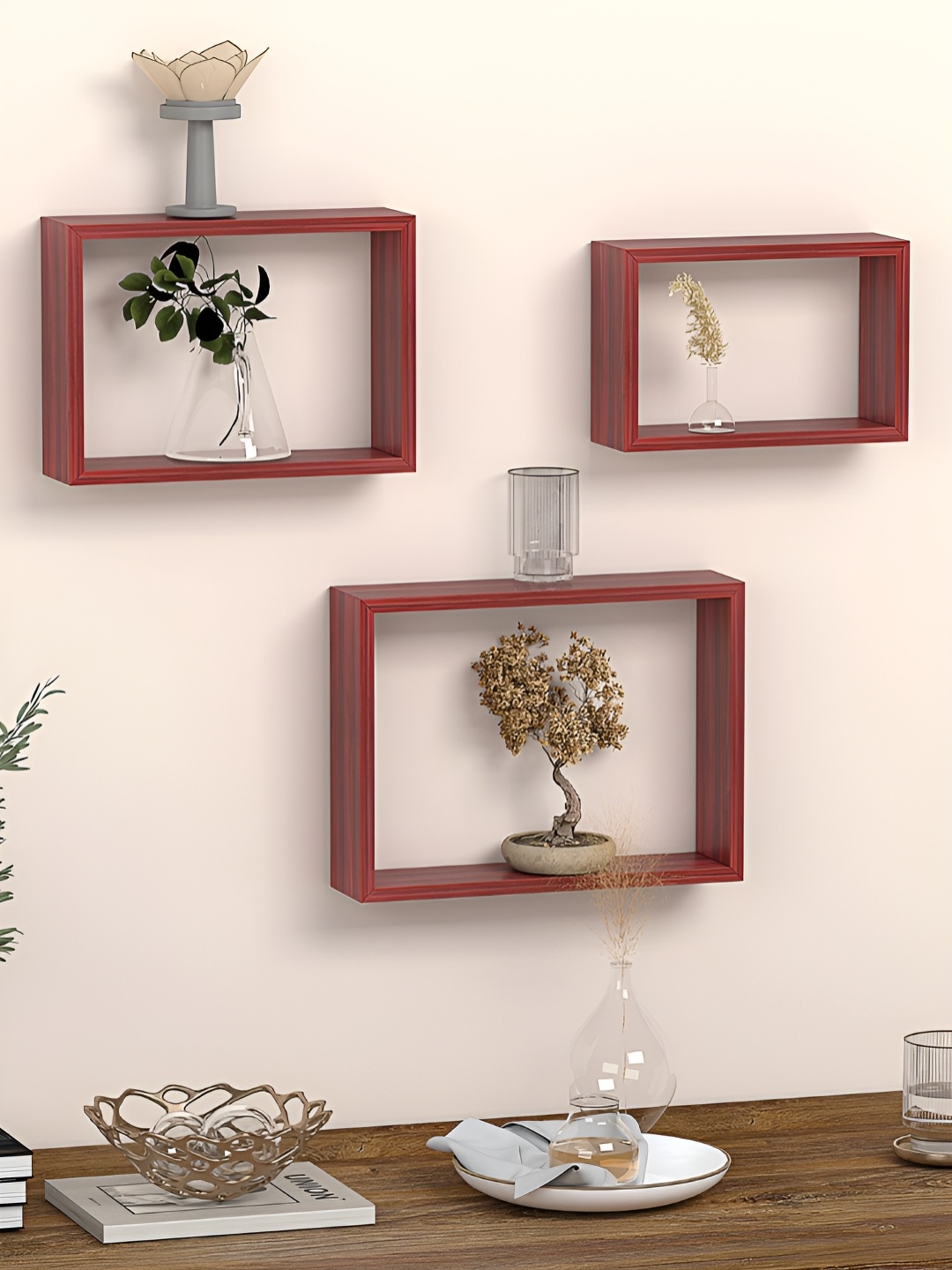 

RANDOM Brown 3 Pieces Wooden Basic Wall Shelves