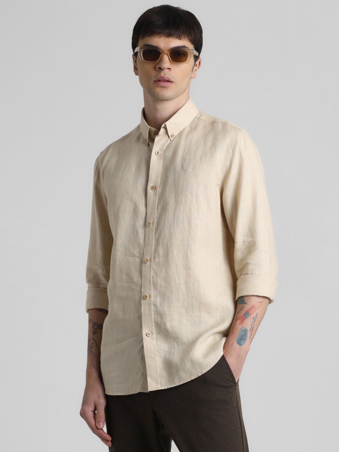 

Jack & Jones Men Slim Fit Opaque Casual Shirt, Beige