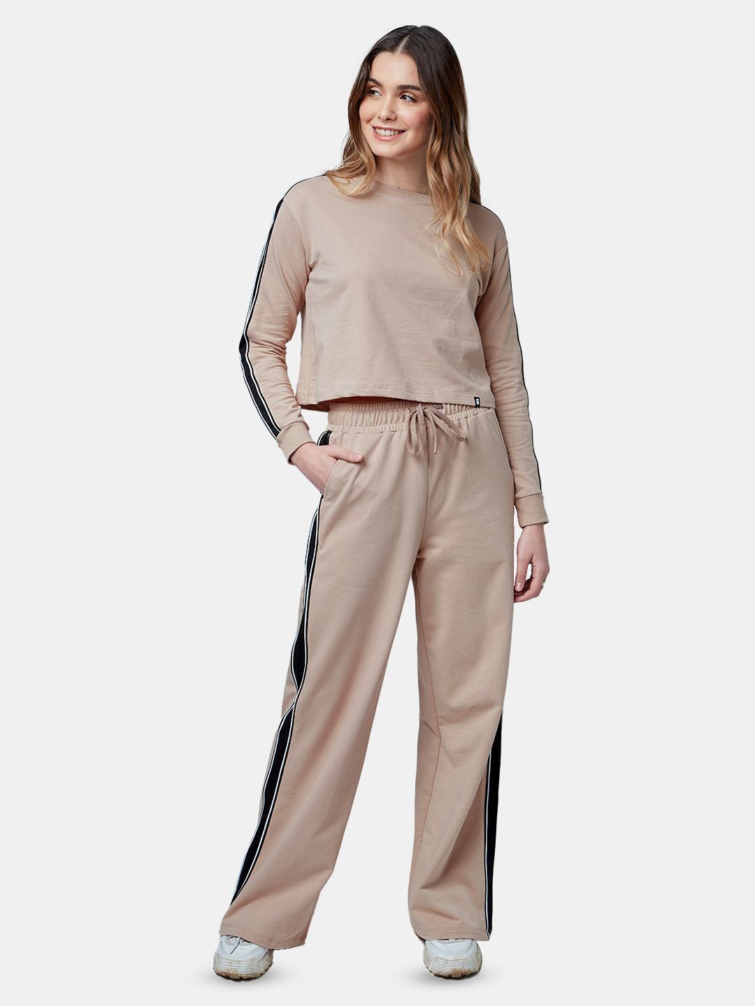 

The Souled Store Pure Cotton T-Shirt With Trouser Co-Ords, Brown