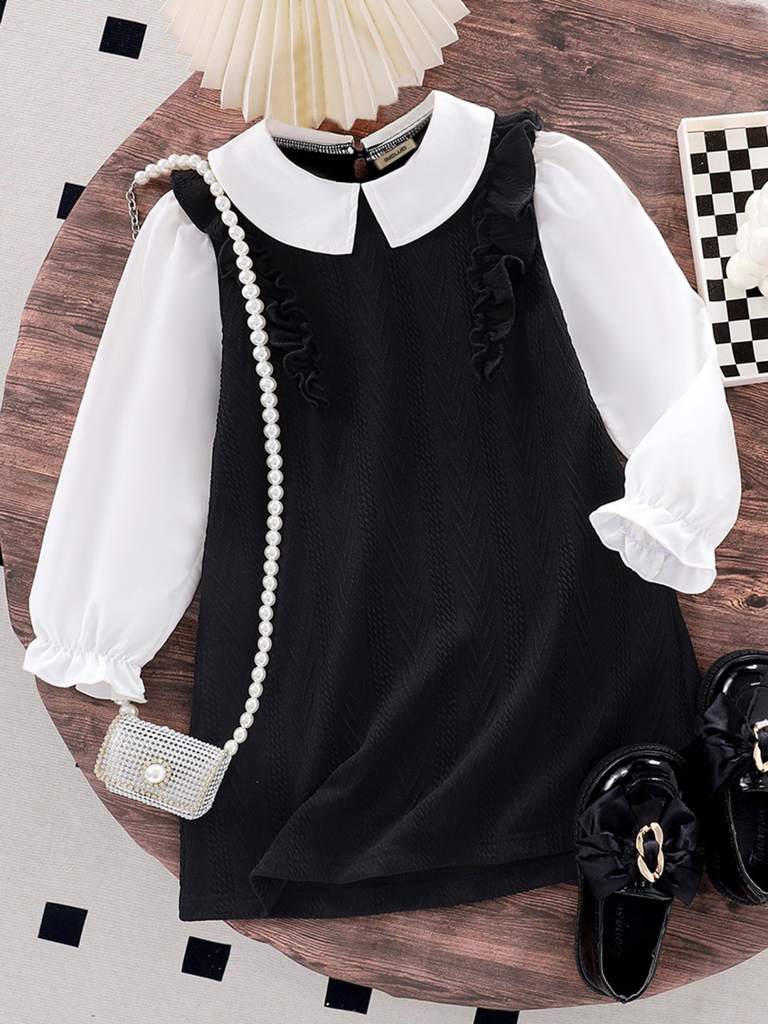 

INCLUD Girls Peter Pan Collar Long Sleeve A-Line Dress, Black