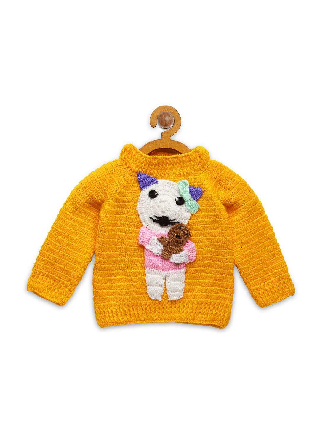 

CHUTPUT Unisex Kids Embroidered Woollen Pullover with Embroidered Detail, Yellow