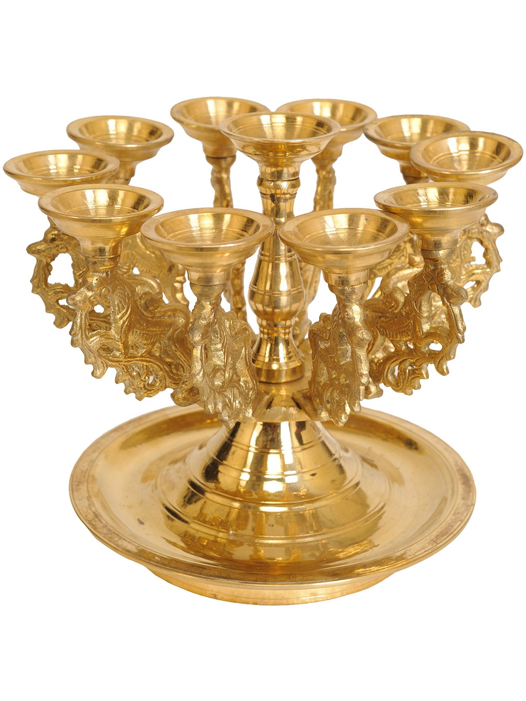 

Exotic India 8" Eleven Lamps with Yali Stand, Gold