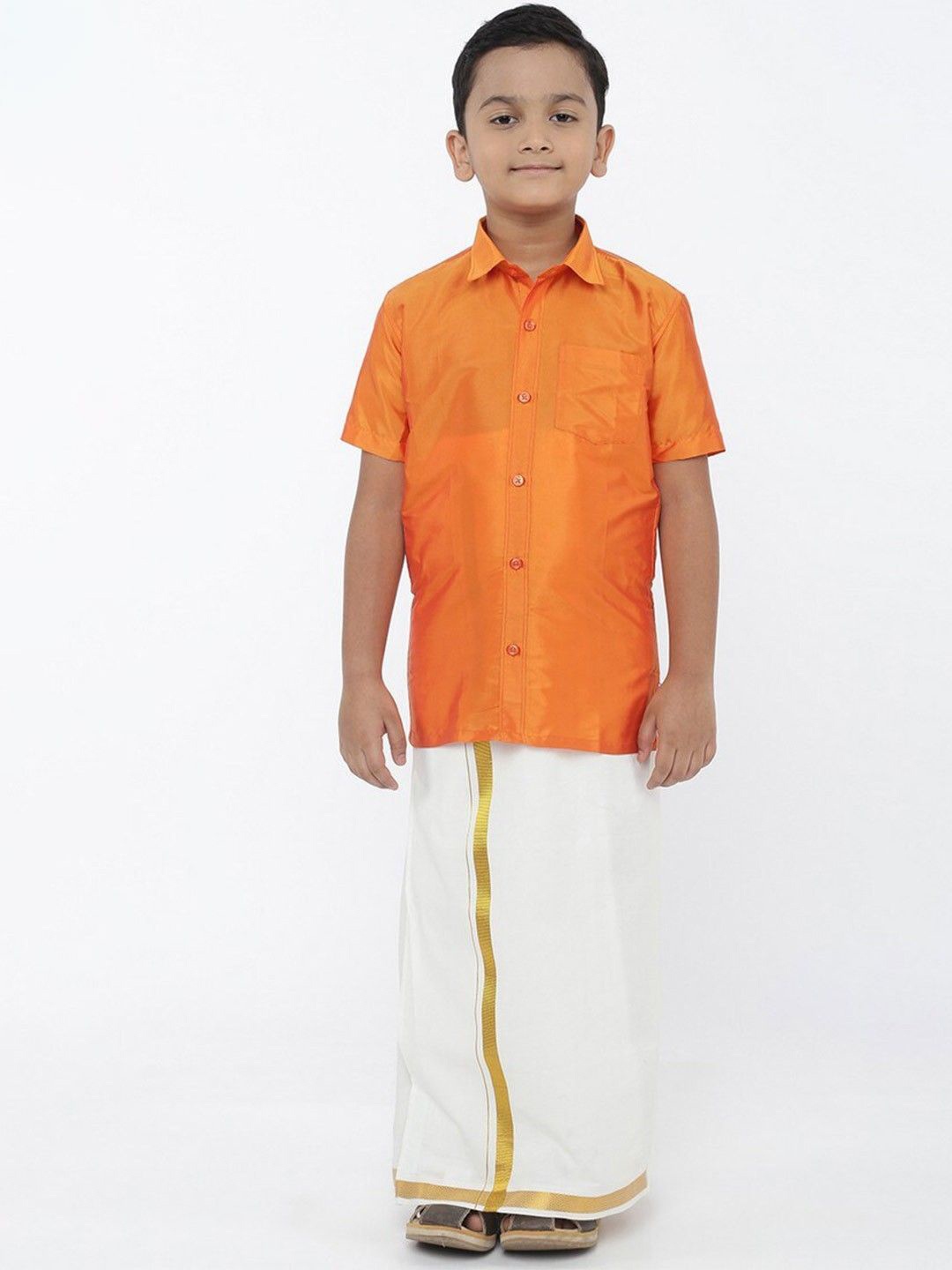 

Ramraj Kids Orange & White Shirt with Dhoti