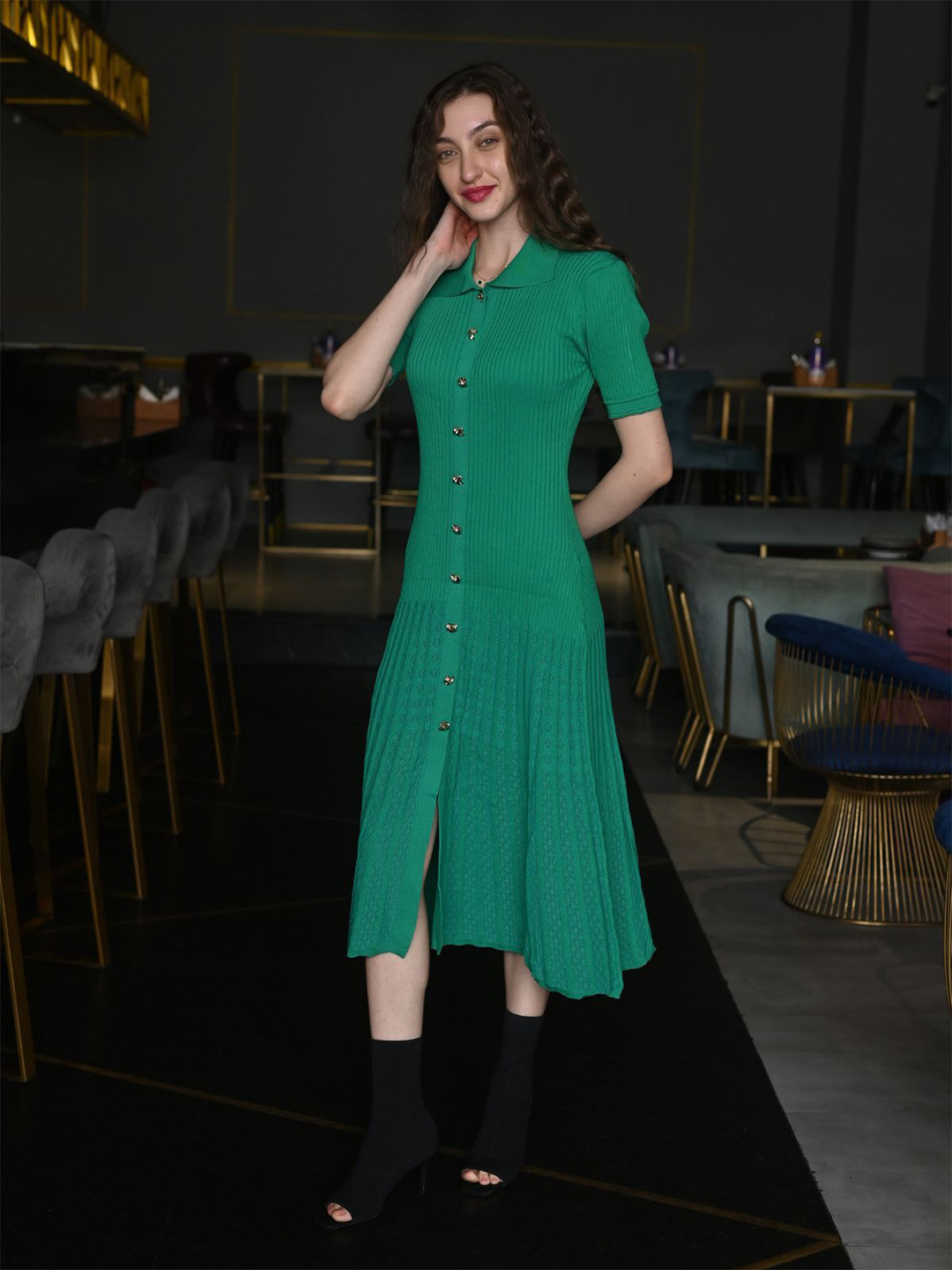 

ODETTE Linen Shirt Maxi Dress, Green