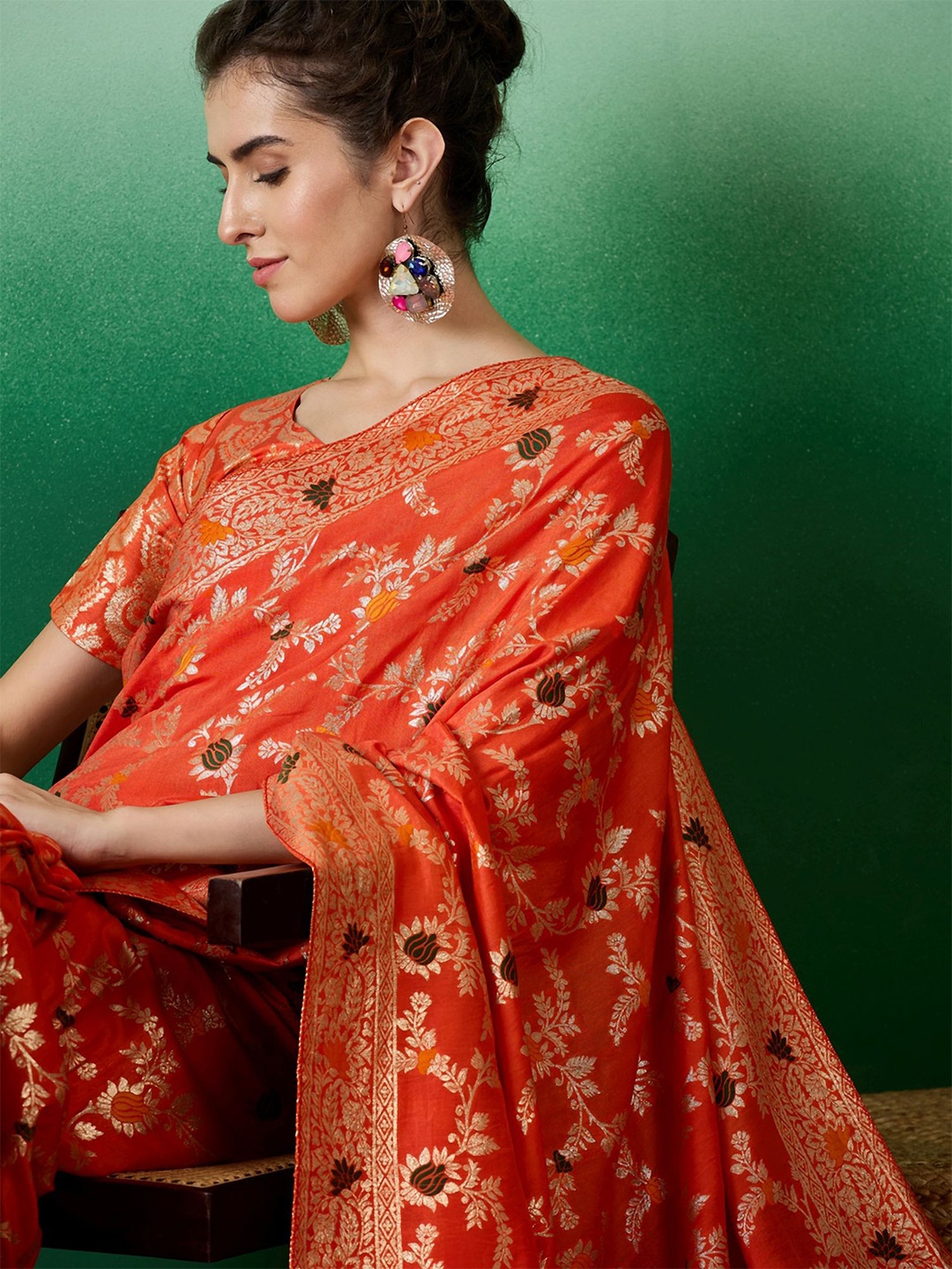 

NIRMAL CREATION Woven Design Zari Saree, Orange