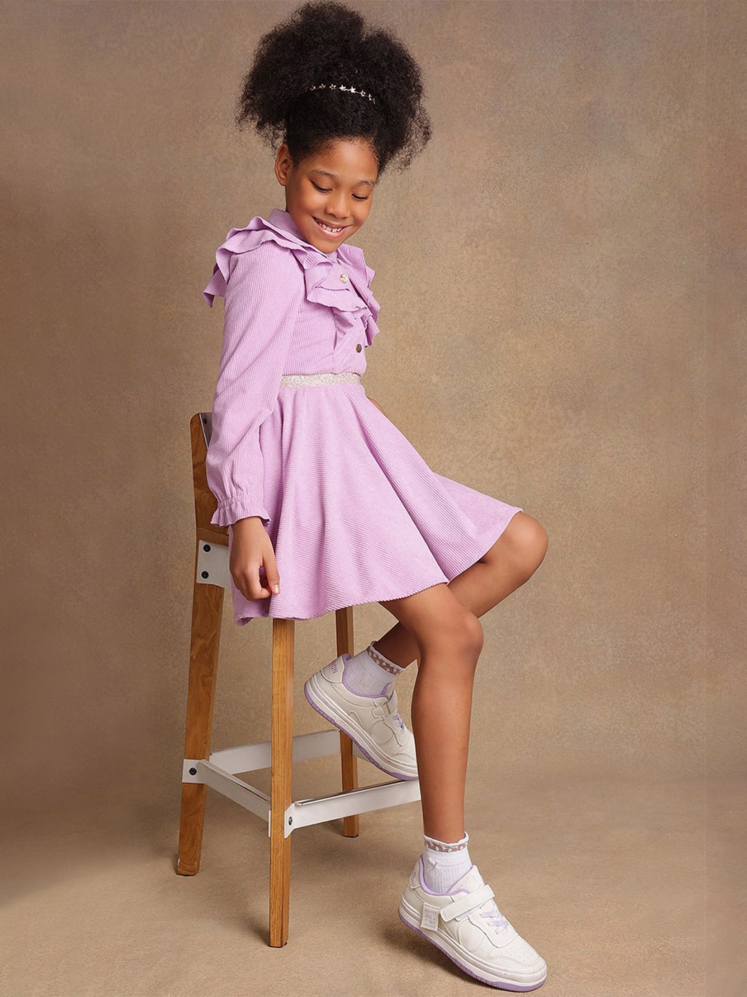 

One Friday Puff Sleeve A-Line Dress, Purple
