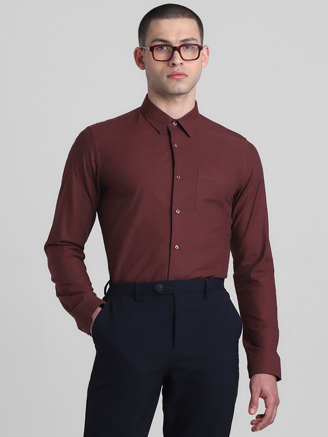

Jack & Jones Men Slim Fit Opaque Casual Shirt, Maroon