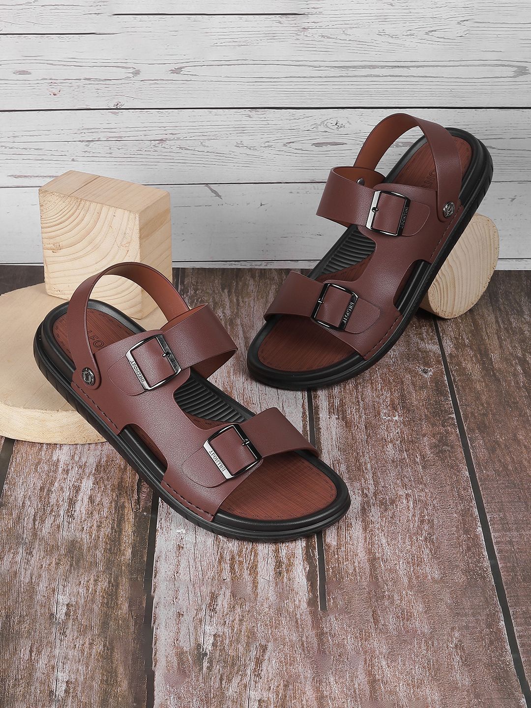 

J.FONTINI Men Comfort Sandals, Brown