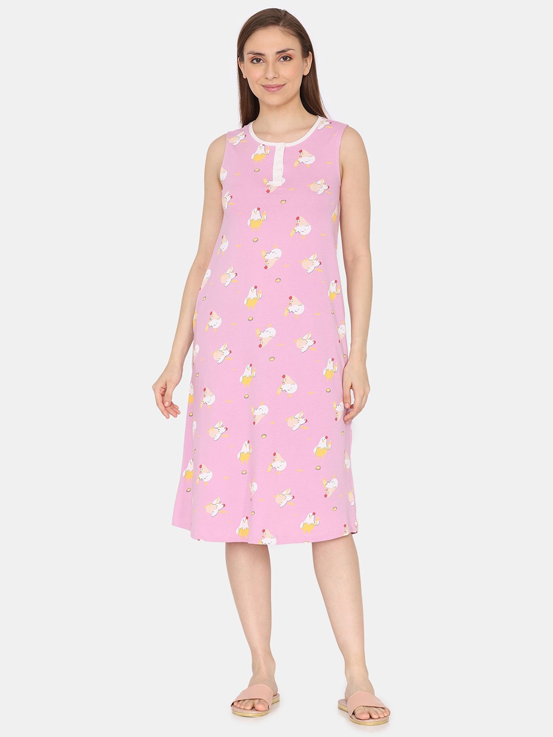 

Zivame Printed Nightdress, Pink