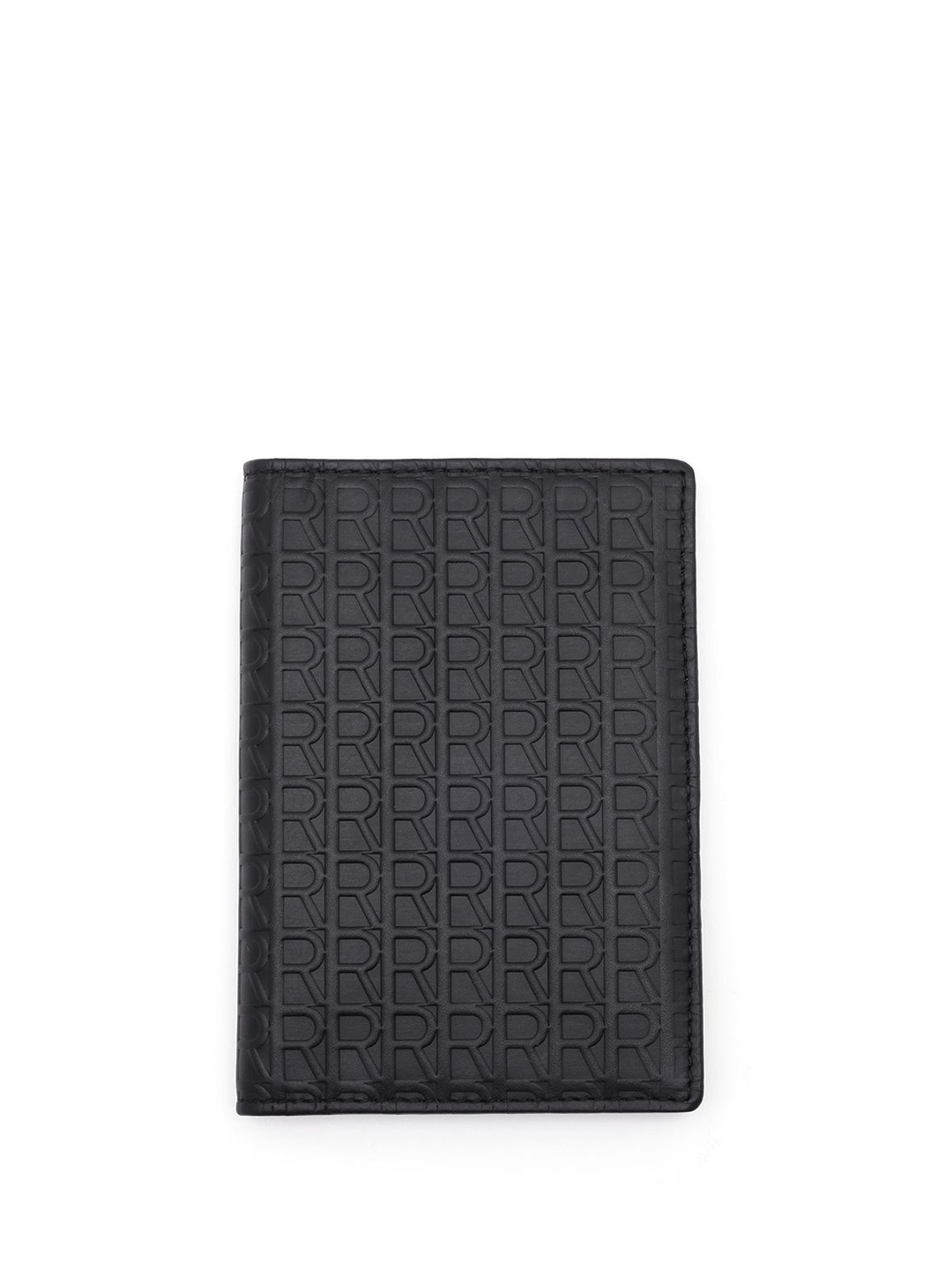 

RARE RABBIT Men Leather Embossed Monogram Two Fold Passport Holder, Black