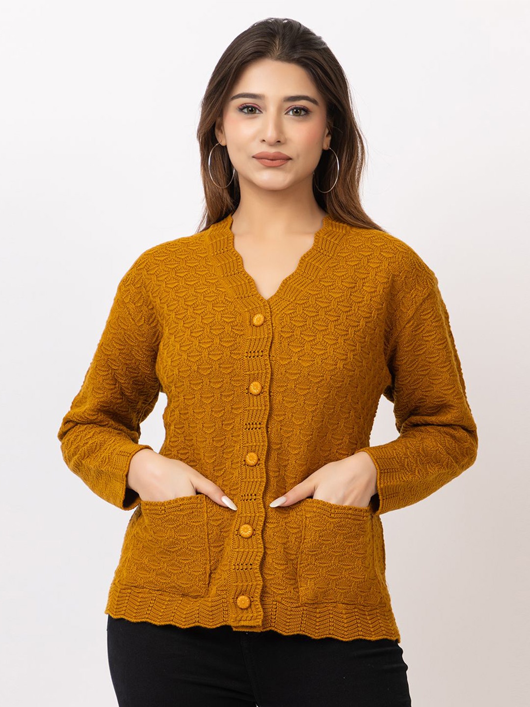 

TWENTY ME Women Woollen Cardigan, Mustard