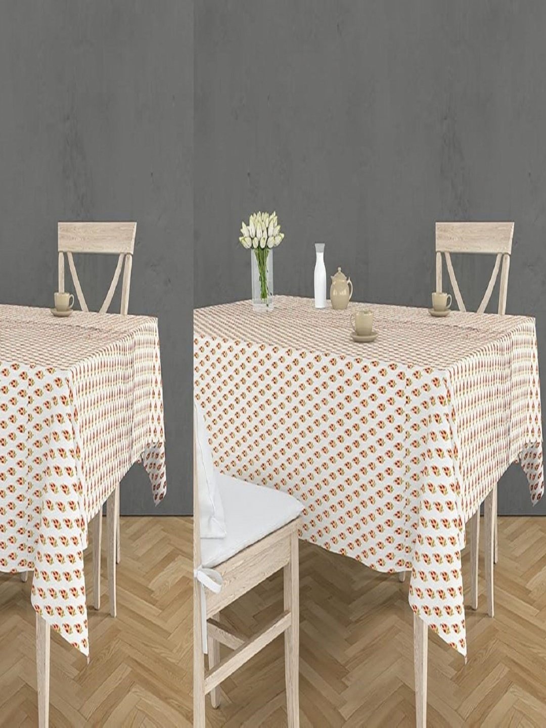 

RRC Pink & White 2 Pieces Floral Printed Anti Slip 4 Seater Table Covers
