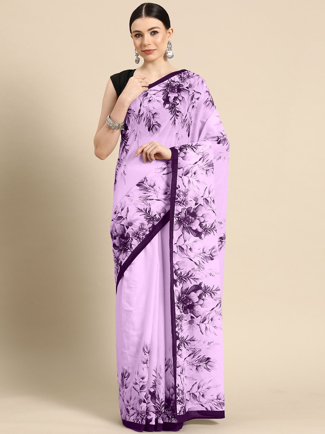 

BUTA BUTI Floral Pure Cotton Saree, Lavender
