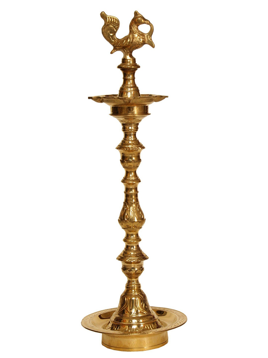 

Exotic India Brass Peacock Lamp with Stand, Gold