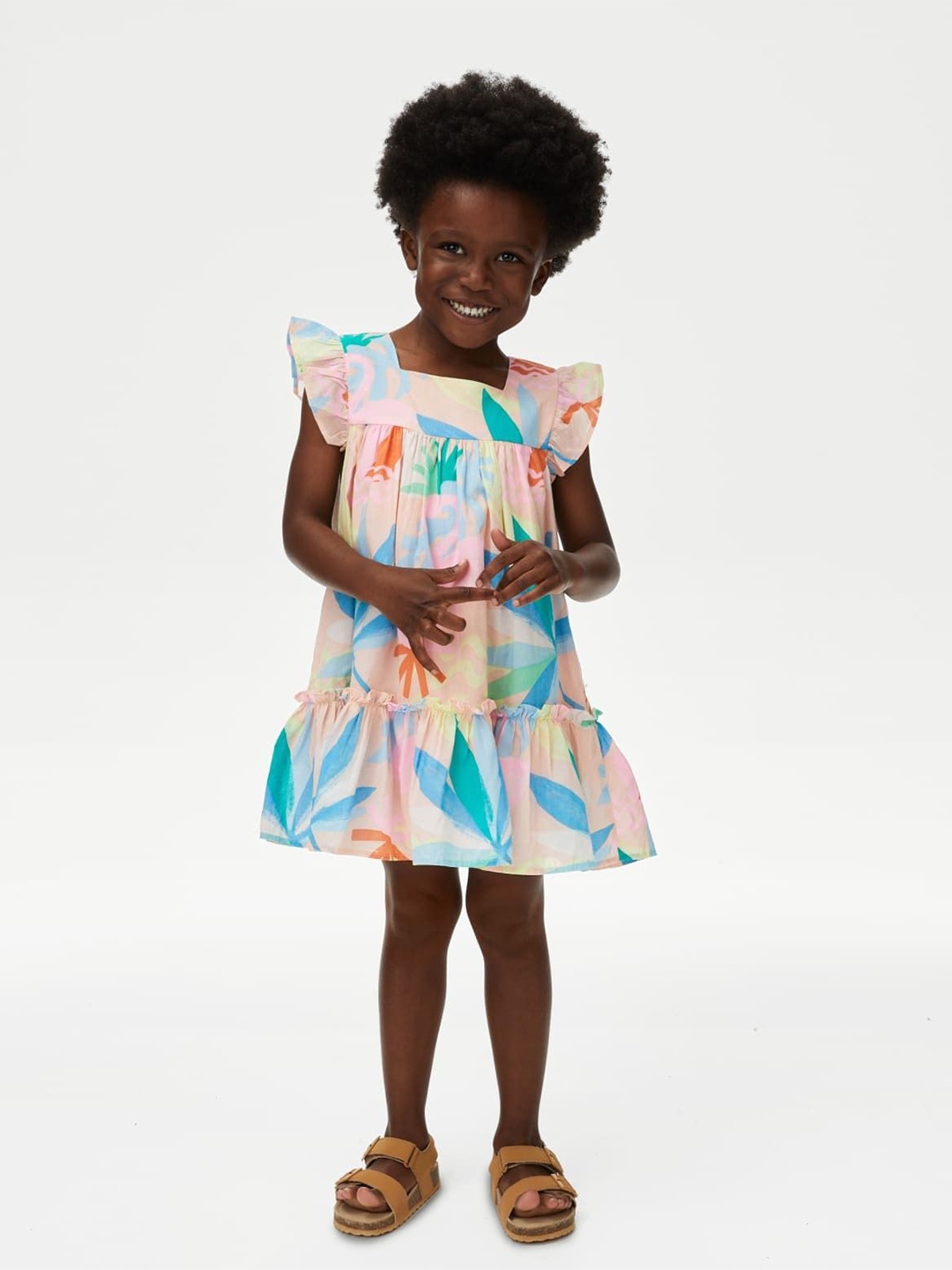 

Marks & Spencer Print Flutter Sleeve Fit & Flare Dress, Pink