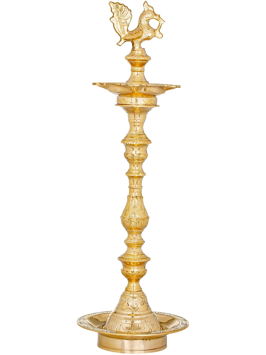 

Exotic India 21" Peacock Lamp (Annam Lamp) in Brass, Yellow