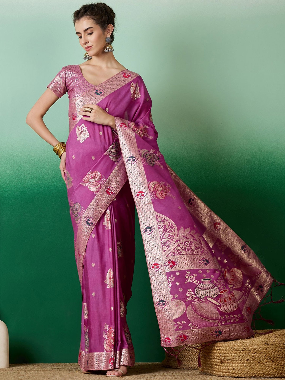 

NIRMAL CREATION Ethnic Motifs Zari Saree, Purple