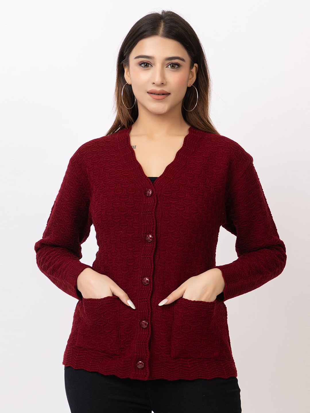 

TWENTY ME Women Woollen Cardigan, Maroon