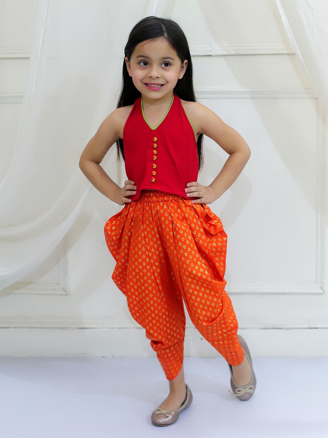 

Twisha Girls Top with Dhoti Pants, Red