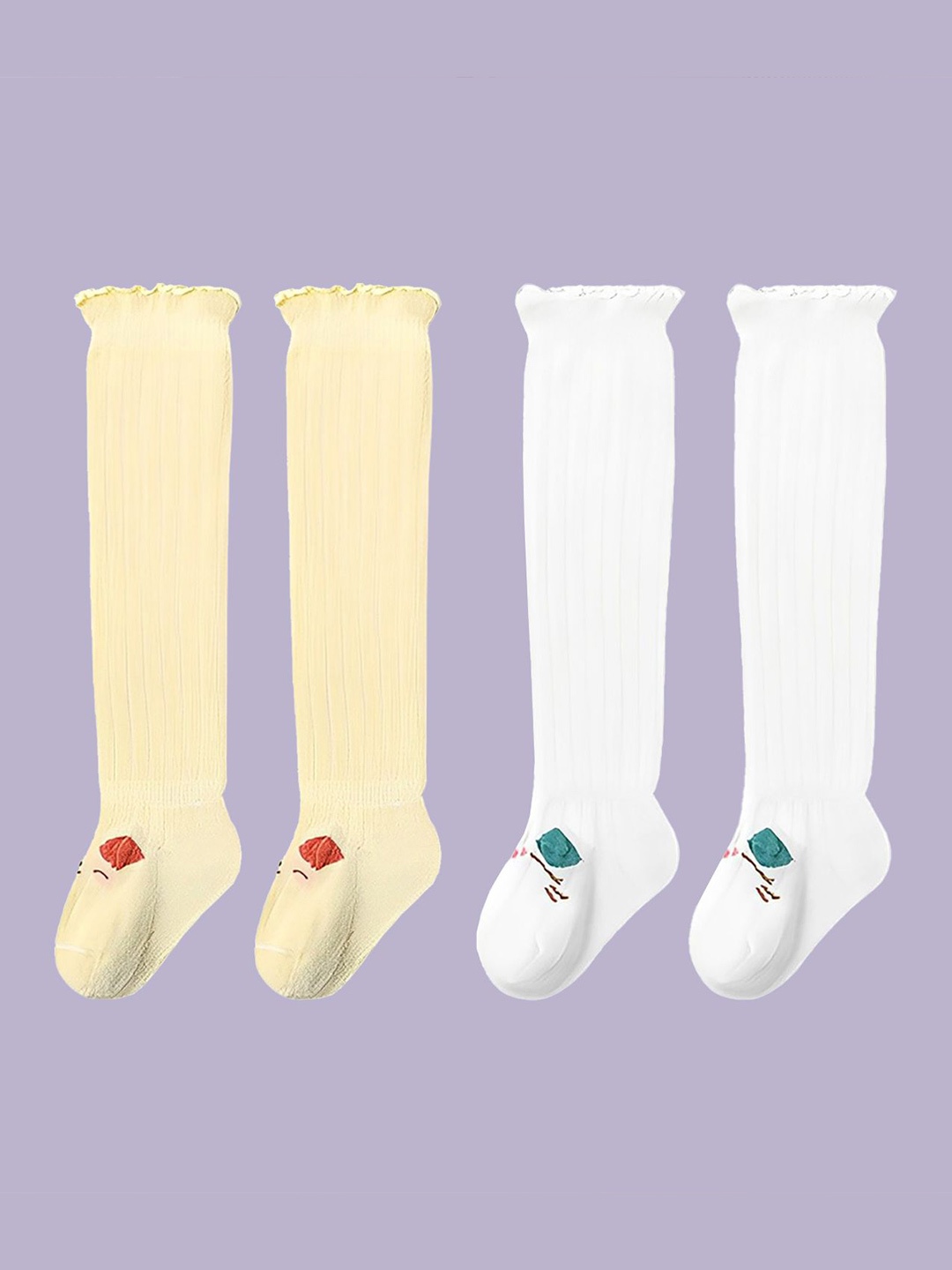 

SYGA Kids Pack Of 2 Cotton High Top Cute Design Calf-Length Socks, White