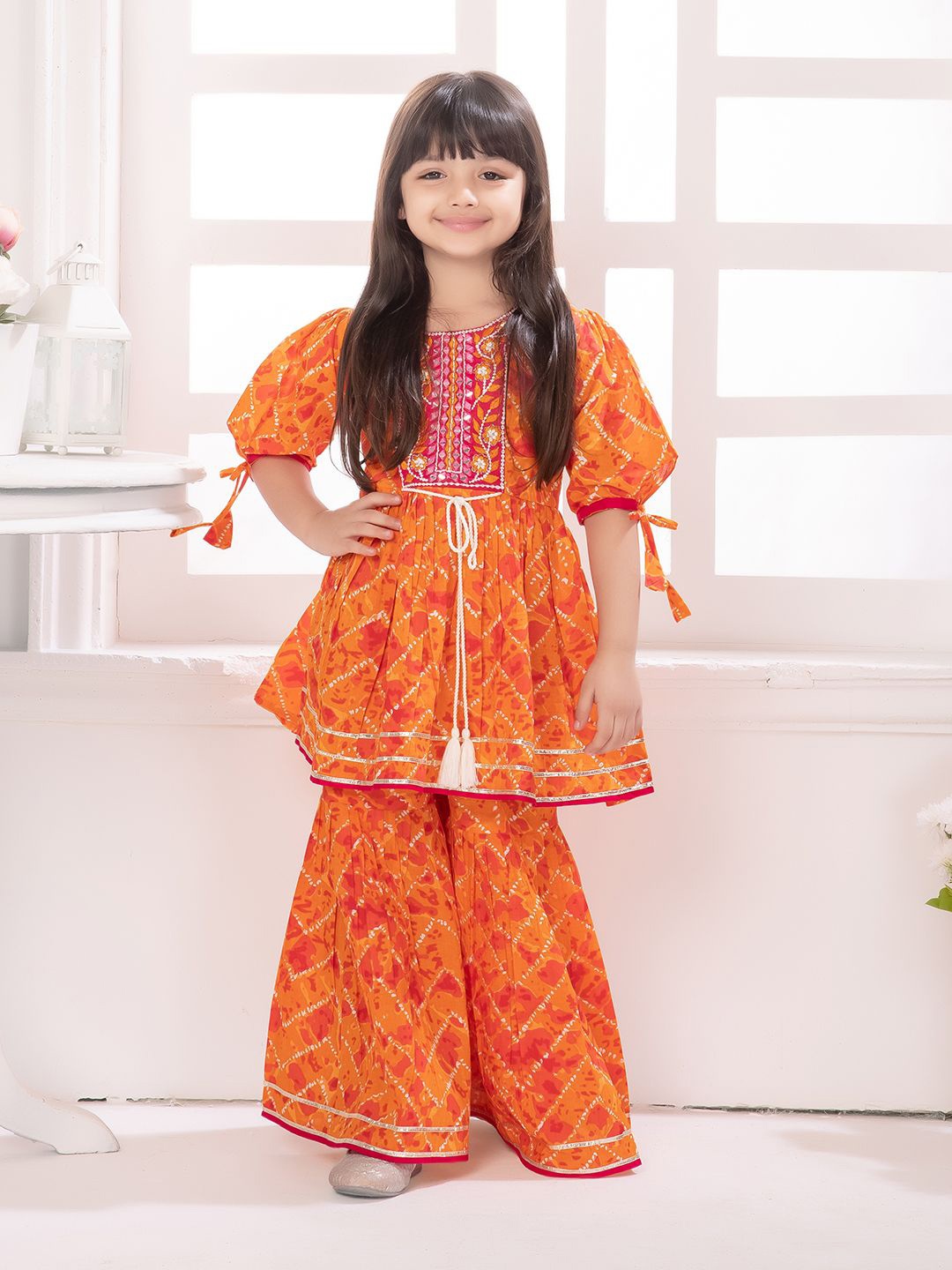 

Tiny Kingdom Girls Printed Palazzos, Orange