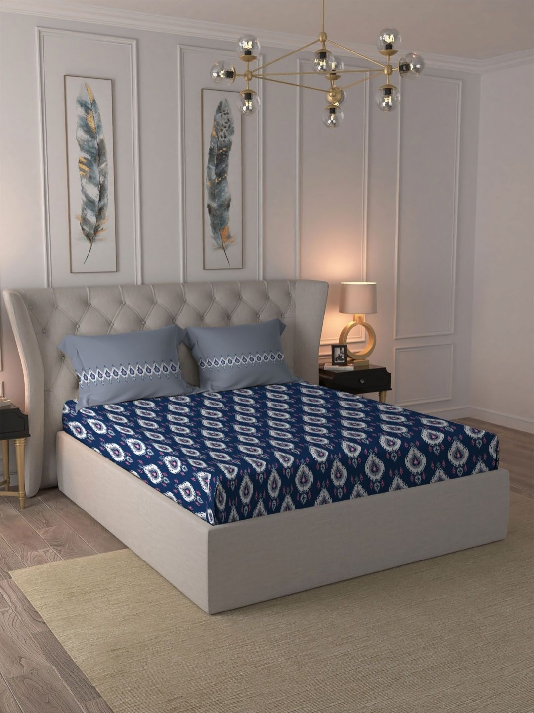 

MYTRIDENT Daniyal Blue Comfort Living Flat 120TC Queen Cotton Bedsheet & 2 Pillow Covers