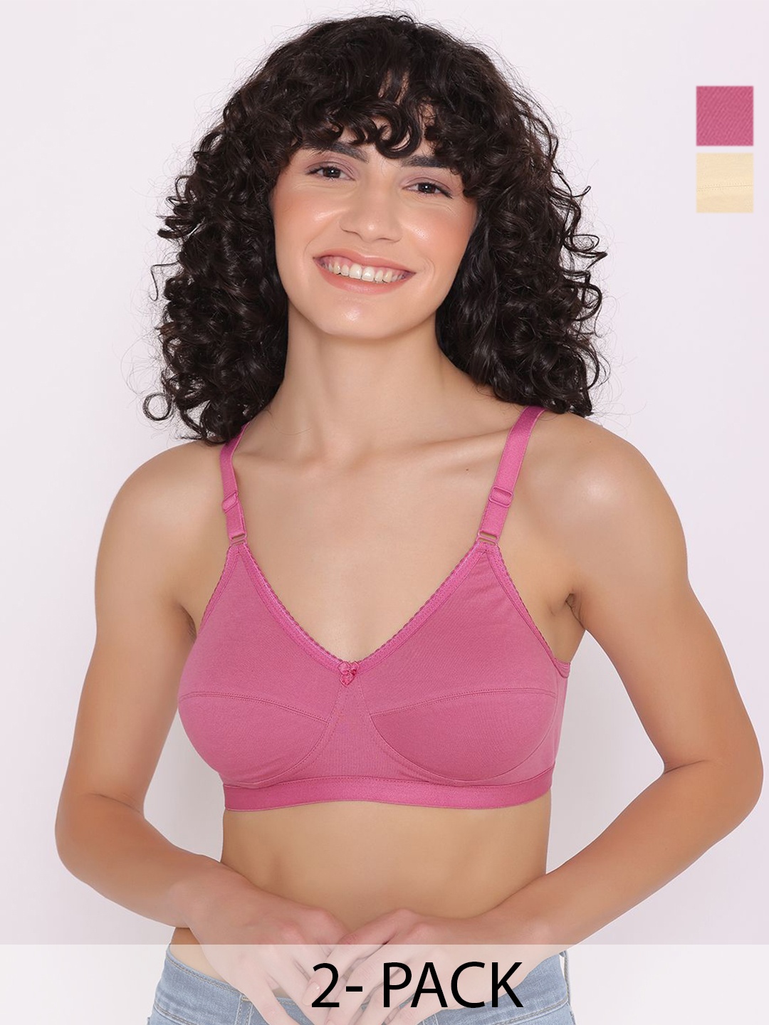 

INKURV Pack of 2 Solid Full Coverage Bra, Pink