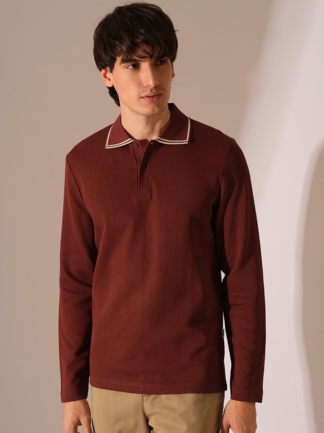 

SELECTED Men Solid Polo Collar Organic Cotton Slim Fit T-shirt, Maroon