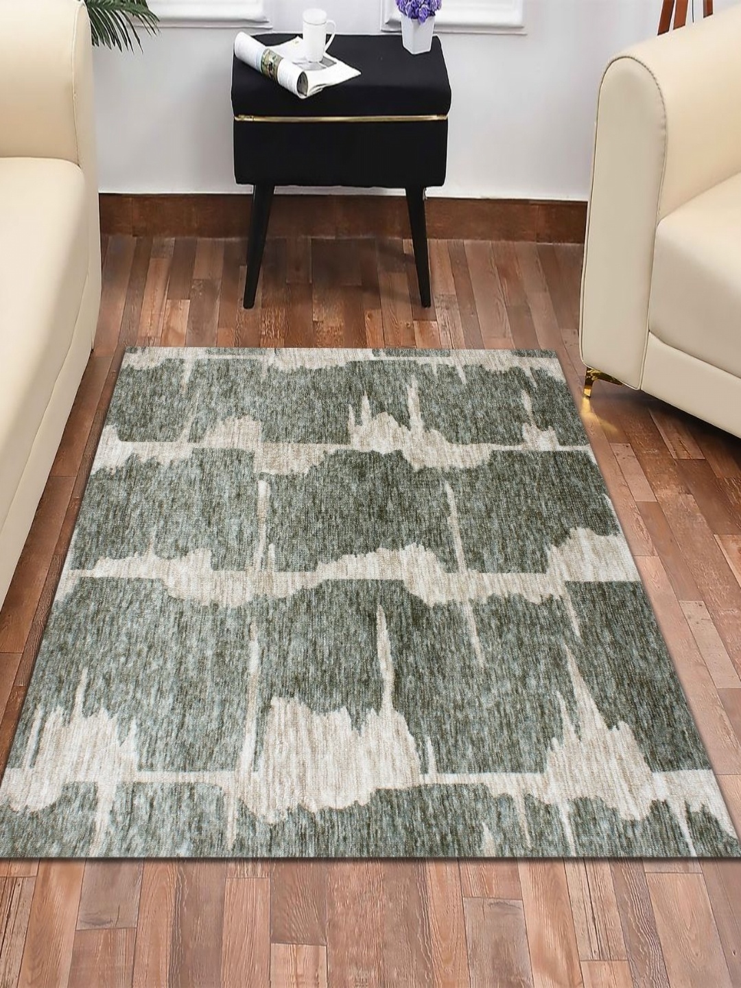 

MULTITEX Green & Biege Abstract Anti-Skid Rectangular Carpet