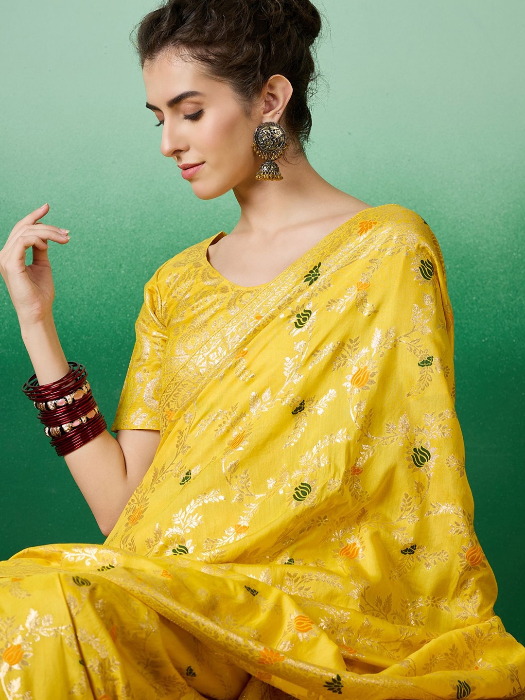 

NIRMAL CREATION Woven Design Zari Saree, Yellow