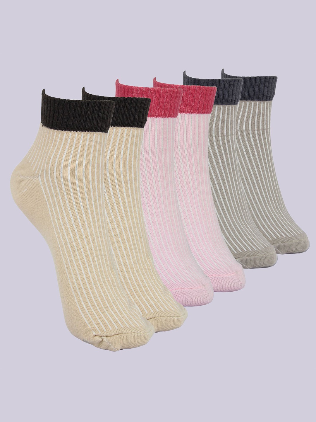 

BAESD Women Pack Of 3 Striped Cotton Ankle-Length Low Cut Socks, Brown